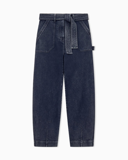 Regular fit belted cargo jeans in stretch cotton denim