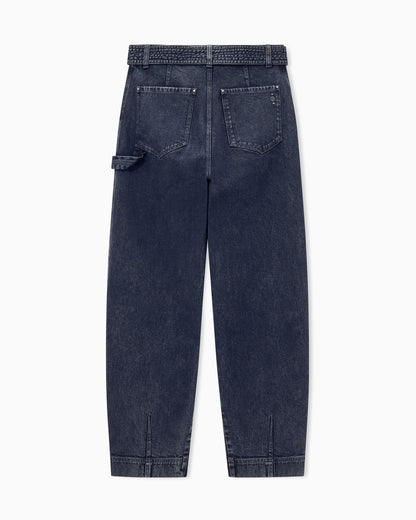 Regular fit belted cargo jeans in stretch cotton denim