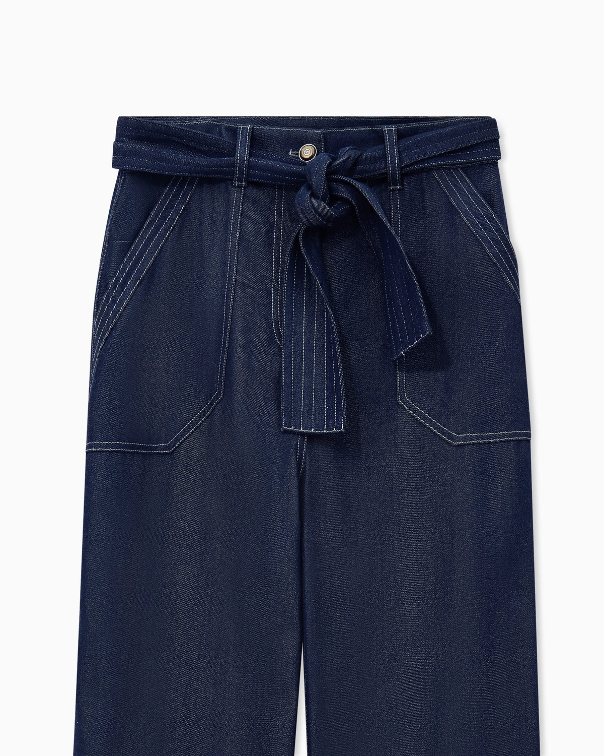 Cargo jeans with a belt in denim-effect lyocell gabardine