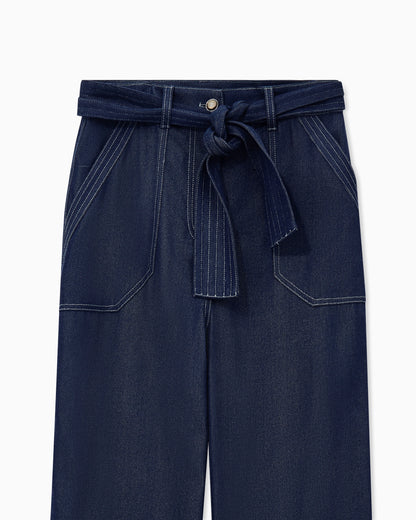 Cargo jeans with a belt in denim-effect lyocell gabardine