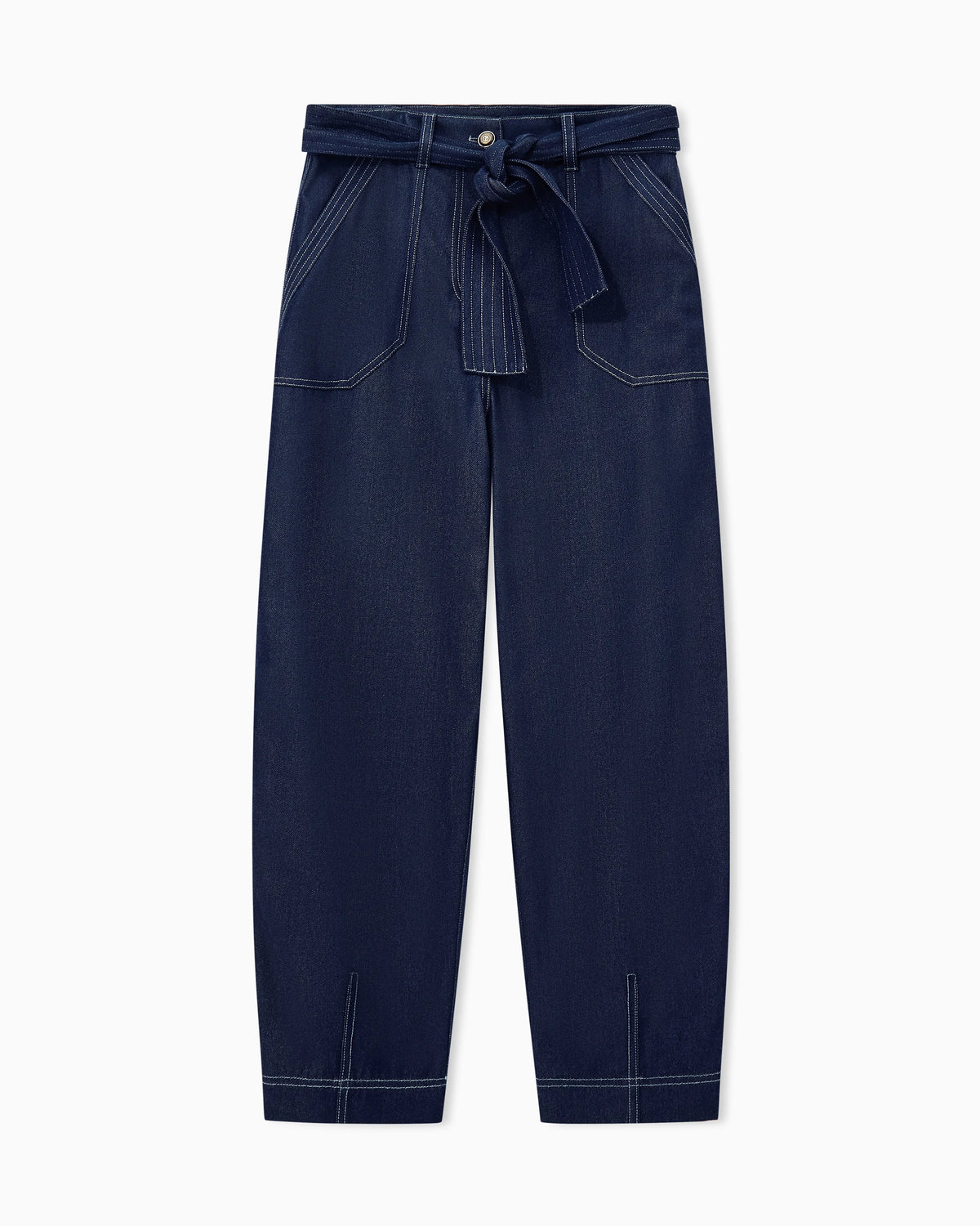 Cargo jeans with a belt in denim-effect lyocell gabardine