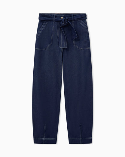 Cargo jeans with a belt in denim-effect lyocell gabardine