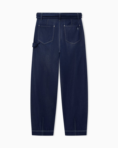 Cargo jeans with a belt in denim-effect lyocell gabardine