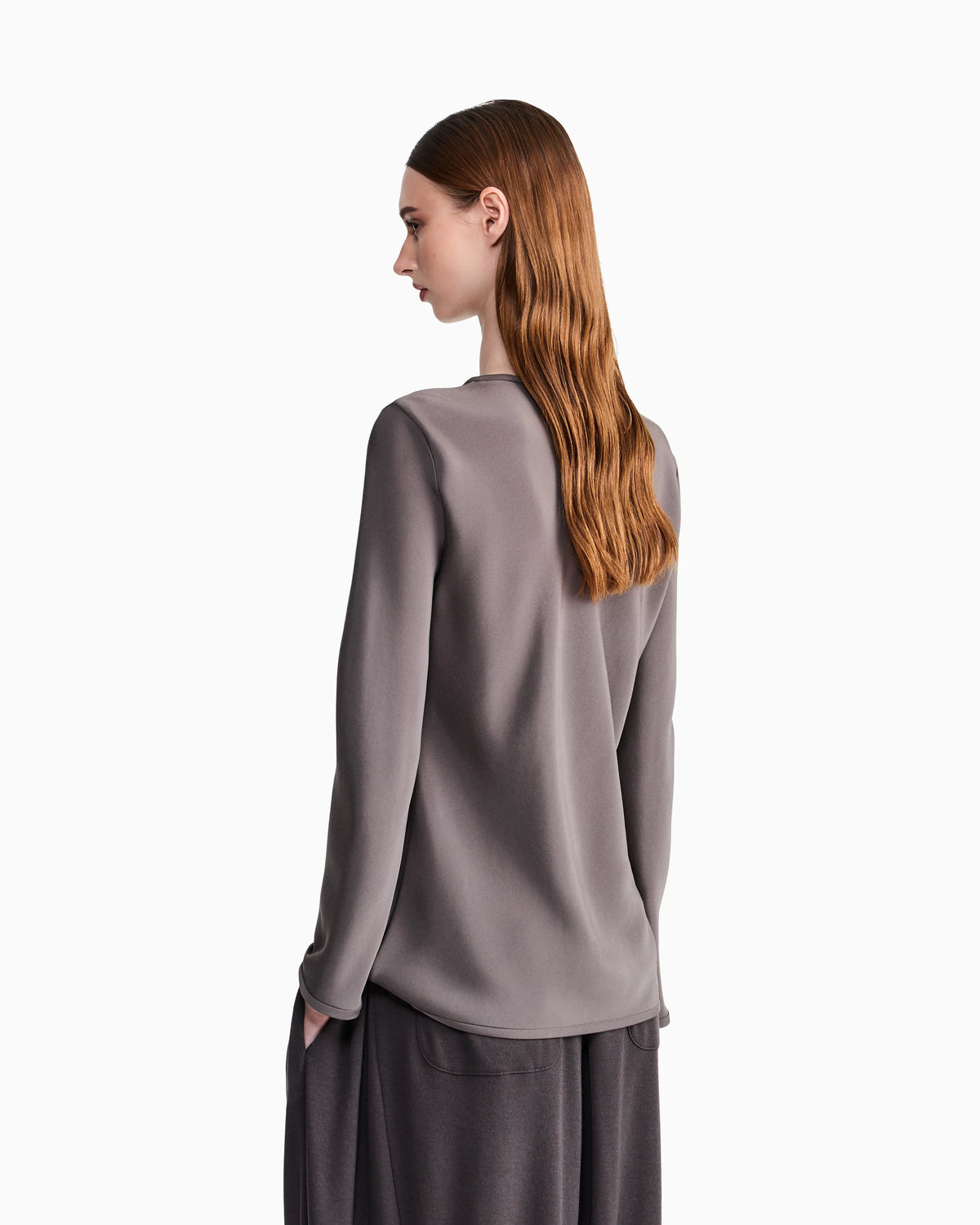 Slim-fit bias-cut blouse in stretch silk-blend crepe