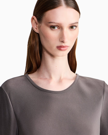 Slim-fit bias-cut blouse in stretch silk-blend crepe