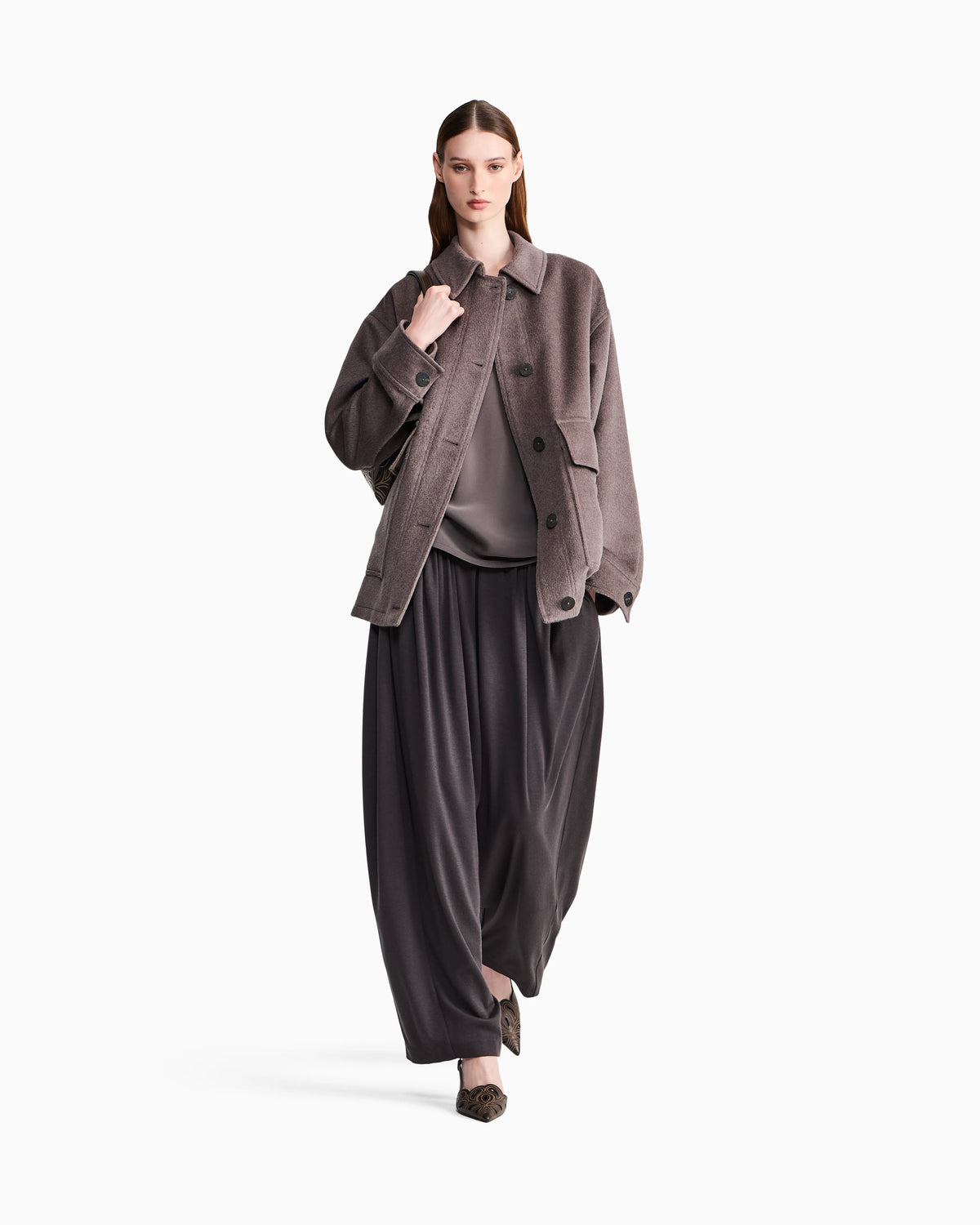 Slim-fit bias-cut blouse in stretch silk-blend crepe