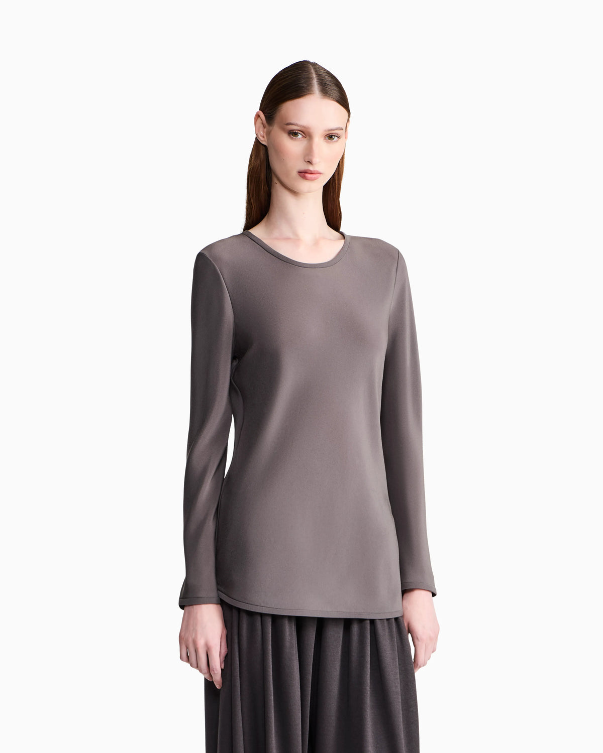 Slim-fit bias-cut blouse in stretch silk-blend crepe