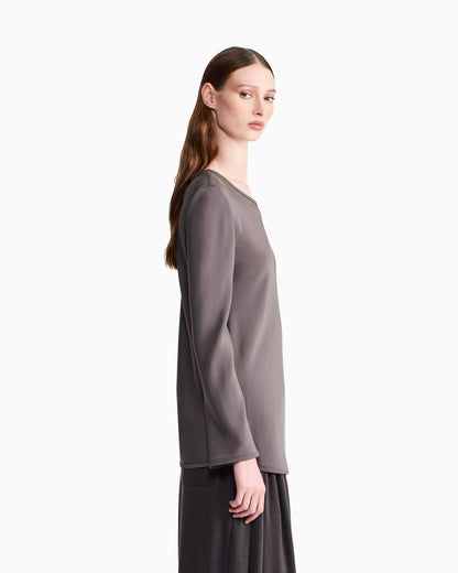 Slim-fit bias-cut blouse in stretch silk-blend crepe