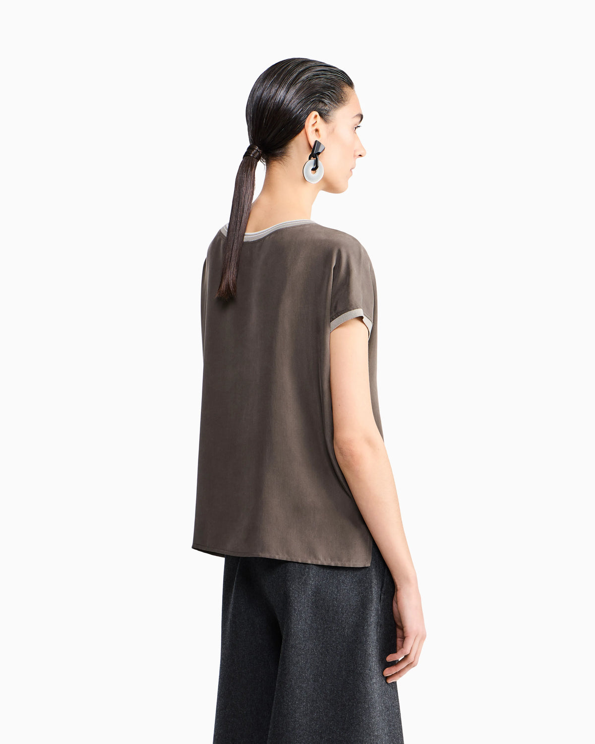 Blouse regular fit heavy washed silk ribbed crew neck
