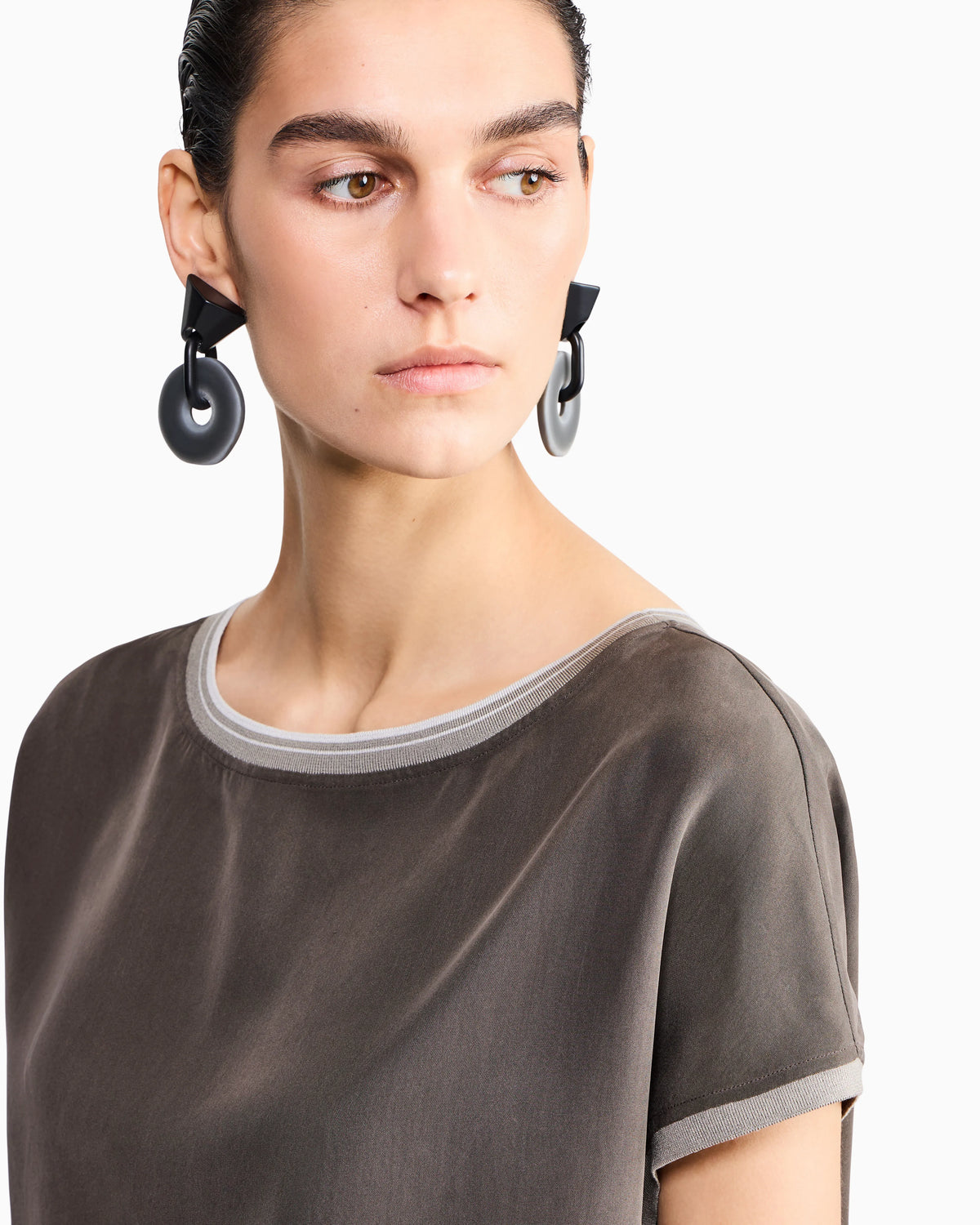 Blouse regular fit heavy washed silk ribbed crew neck