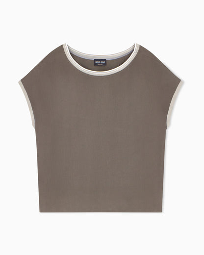 Blouse regular fit heavy washed silk ribbed crew neck