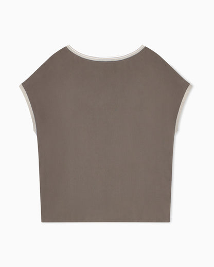 Blouse regular fit heavy washed silk ribbed crew neck
