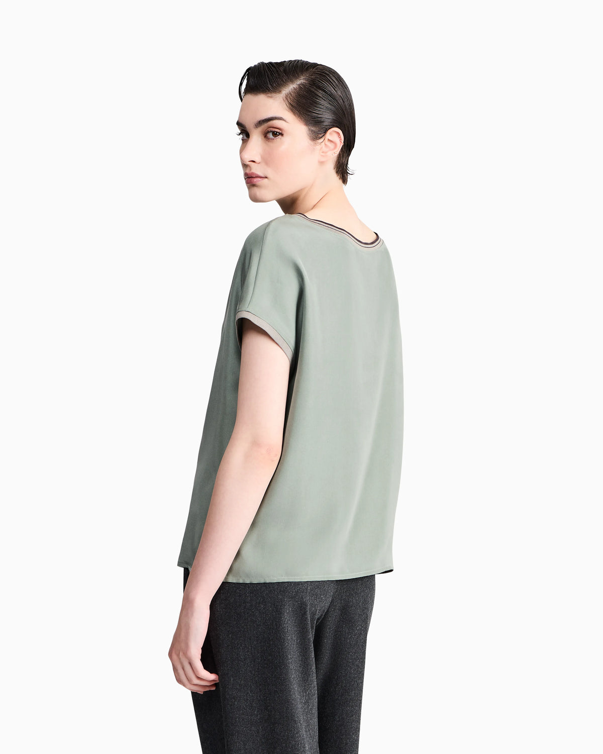 Blouse regular fit heavy washed silk ribbed crew neck
