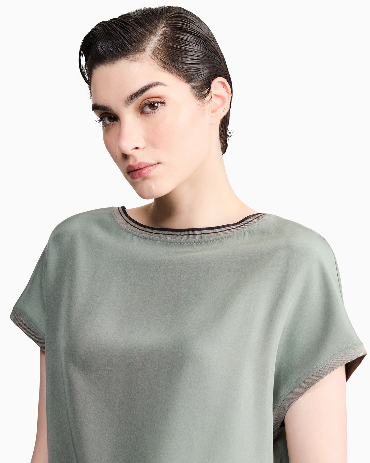 Blouse regular fit heavy washed silk ribbed crew neck
