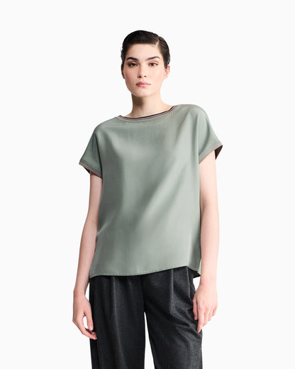 Blouse regular fit heavy washed silk ribbed crew neck