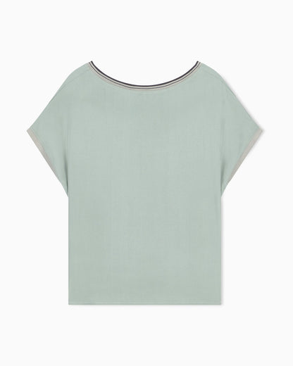 Blouse regular fit heavy washed silk ribbed crew neck