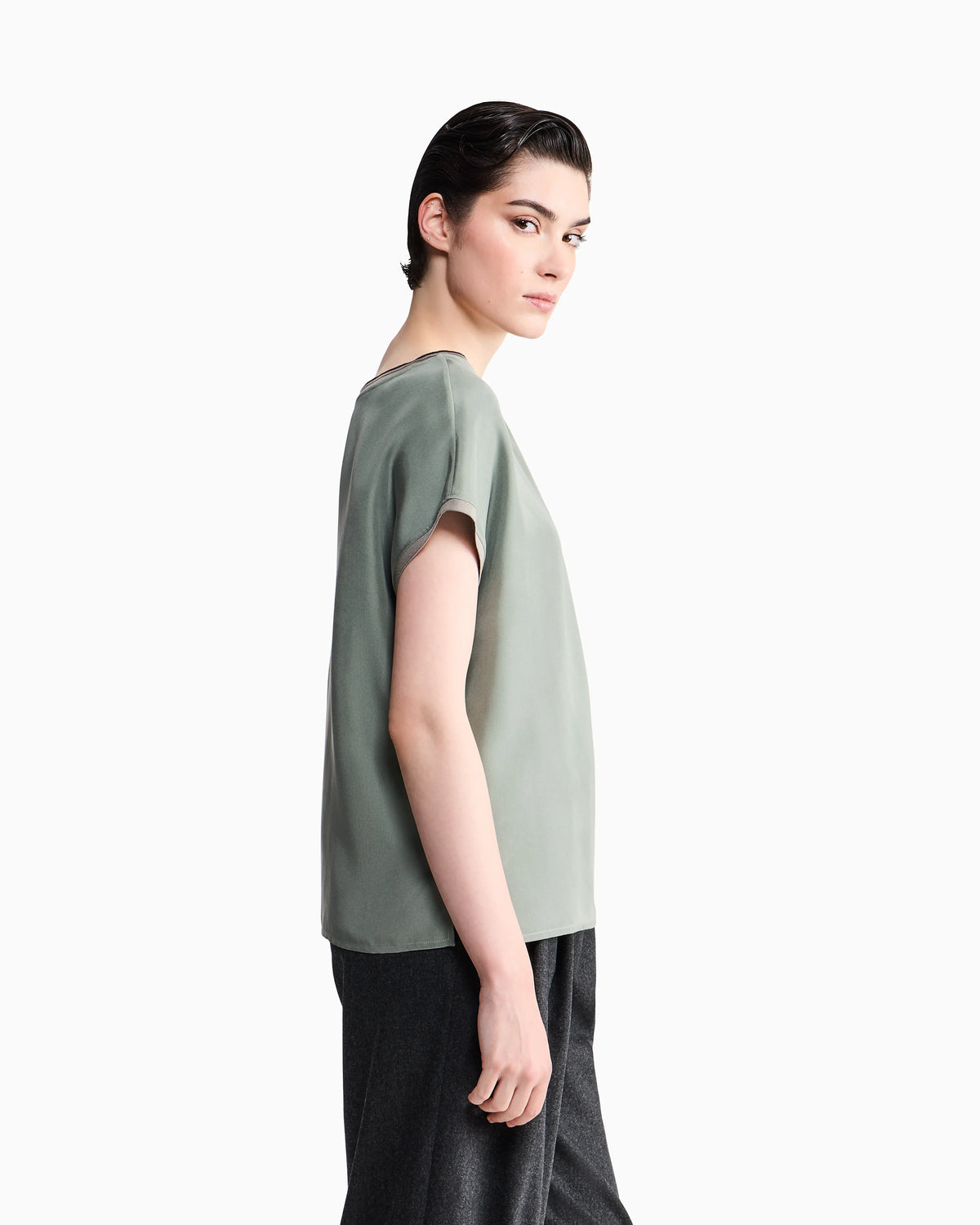 Blouse regular fit heavy washed silk ribbed crew neck