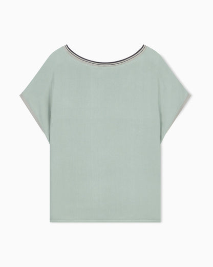 Blouse regular fit heavy washed silk ribbed crew neck