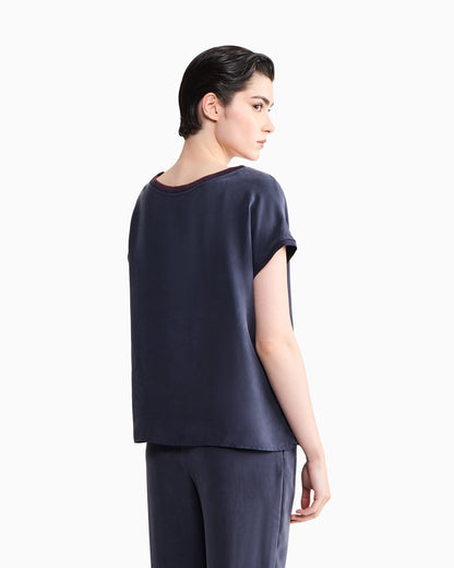 Blouse regular fit heavy washed silk ribbed crew neck