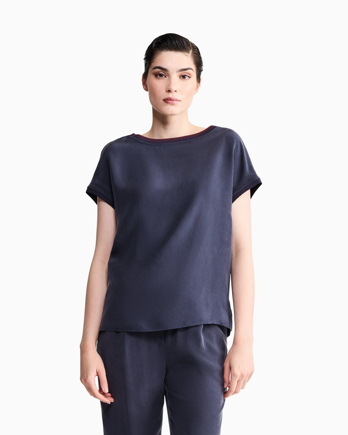 Blouse regular fit heavy washed silk ribbed crew neck