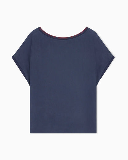 Blouse regular fit heavy washed silk ribbed crew neck