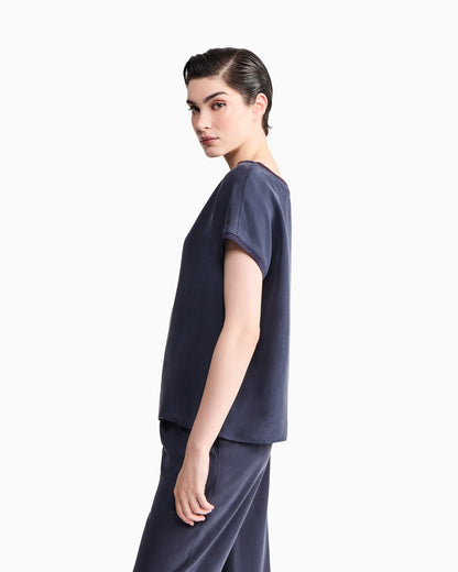 Blouse regular fit heavy washed silk ribbed crew neck