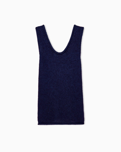 Sleeveless Top in Silk and Mohair Wool Knit with Crossover