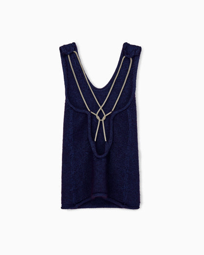 Sleeveless Top in Silk and Mohair Wool Knit with Crossover