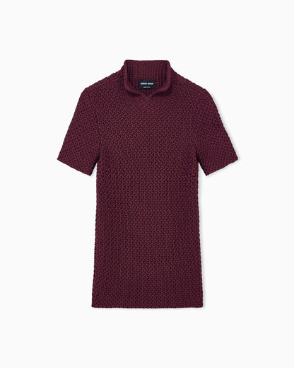 Slim fit short sleeve viscose sweater with honeycomb effect