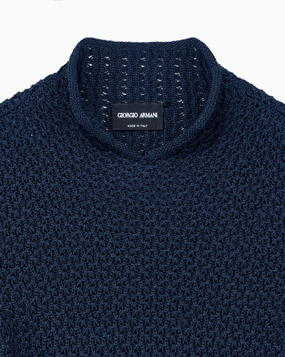 Slim fit short sleeve viscose sweater with honeycomb effect