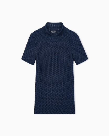 Slim fit short sleeve viscose sweater with honeycomb effect