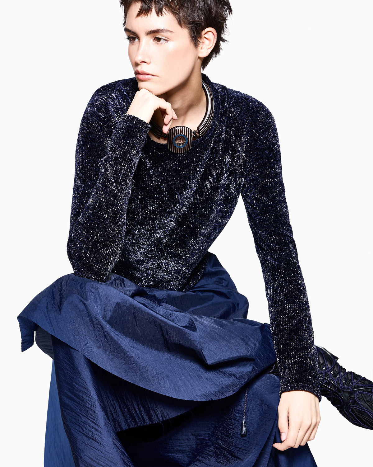 Sweater slim-fit devoré chenille with cashmere