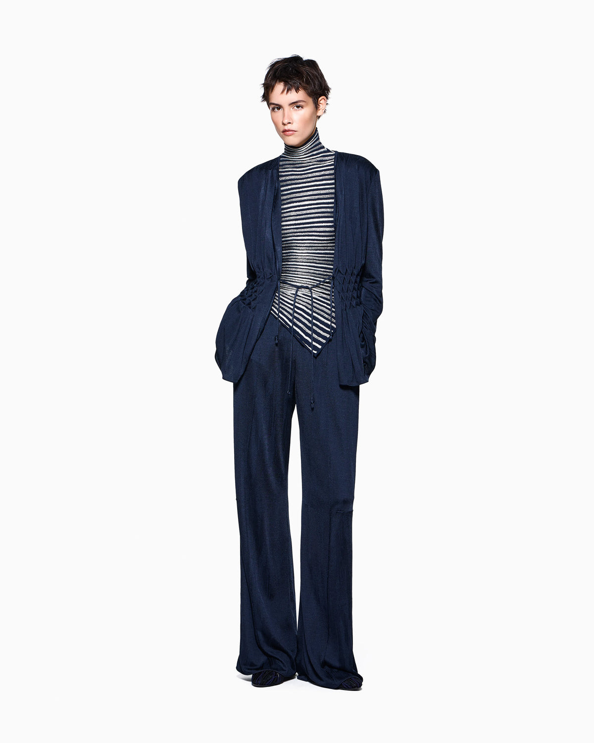 Knit top slim fit sleeveless turtleneck in striped viscose