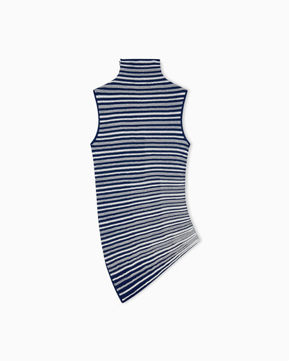 Knit top slim fit sleeveless turtleneck in striped viscose