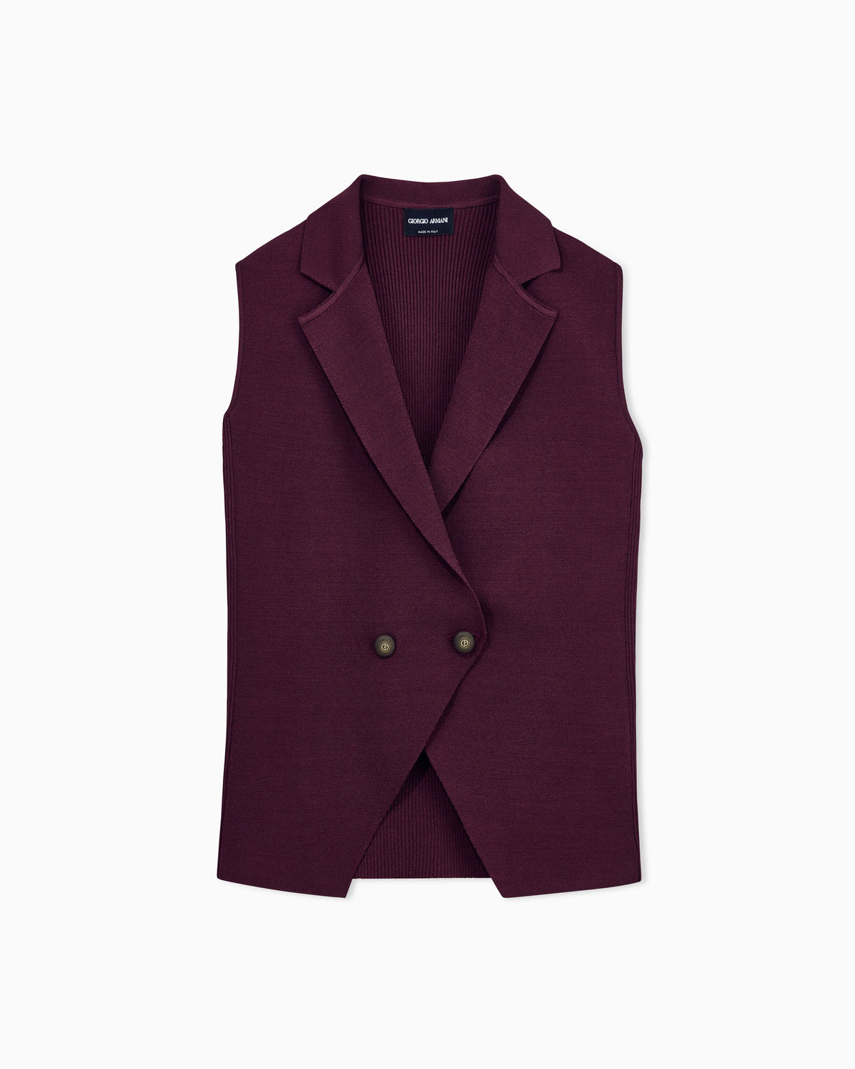 Viscose knit vest with ribbed texture and lapel
