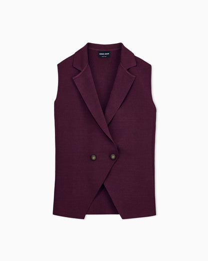 Viscose knit vest with ribbed texture and lapel