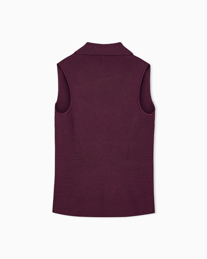 Viscose knit vest with ribbed texture and lapel