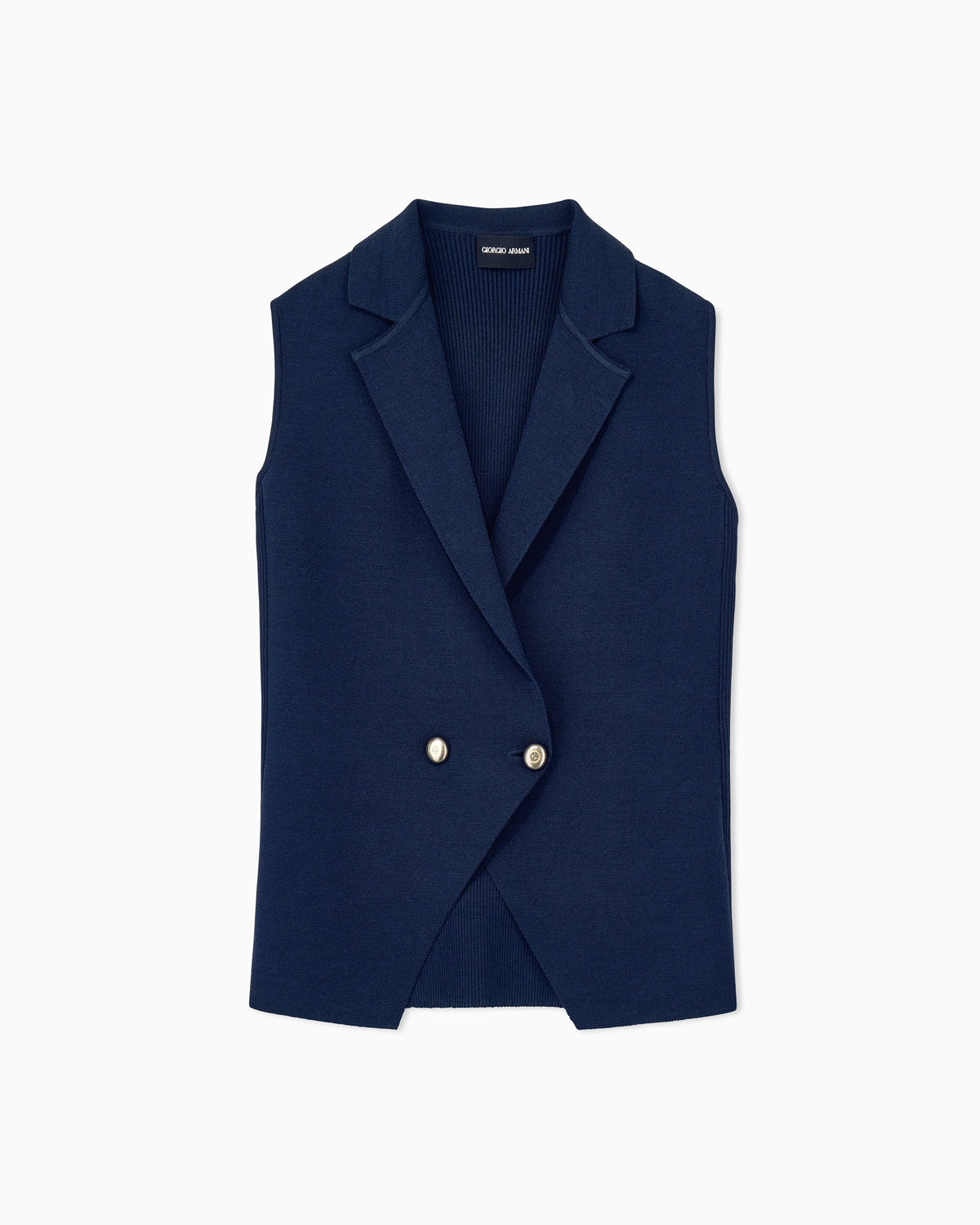 Viscose knit vest with ribbed texture and lapel