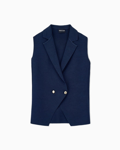 Viscose knit vest with ribbed texture and lapel
