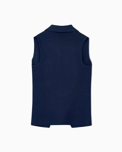 Viscose knit vest with ribbed texture and lapel