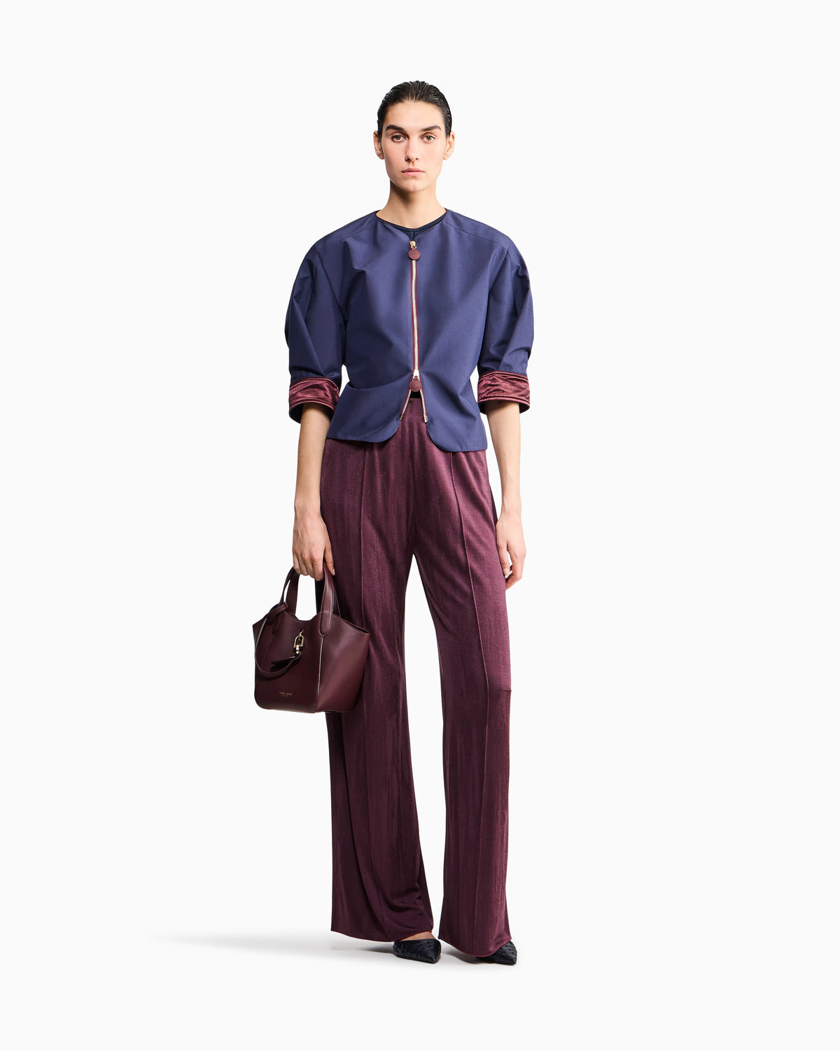 Trouser wide-leg in jacquard jersey with elastic waistband