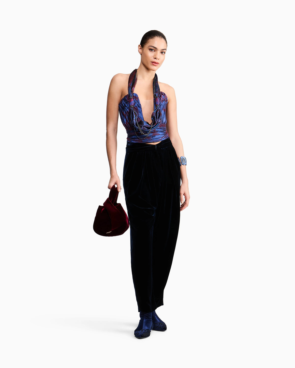 Ruched Jacquard Bustier Top with Geometric Pattern
