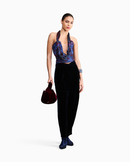 Ruched Jacquard Bustier Top with Geometric Pattern
