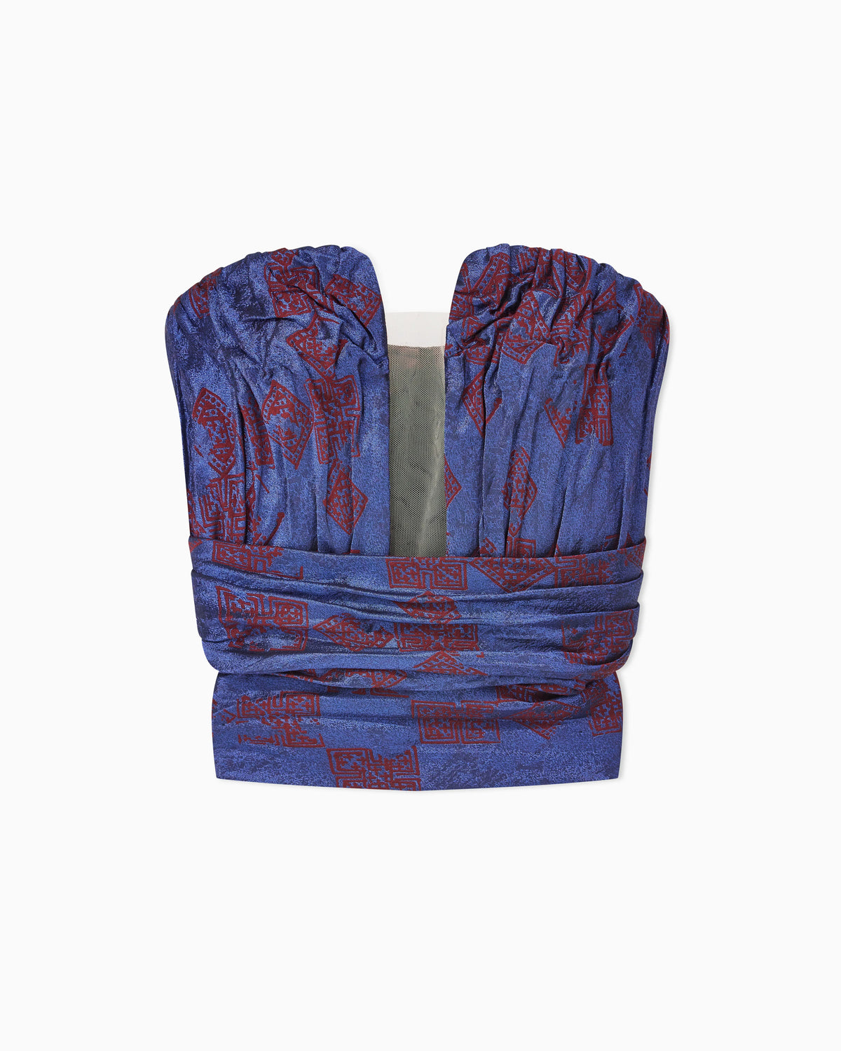 Ruched Jacquard Bustier Top with Geometric Pattern