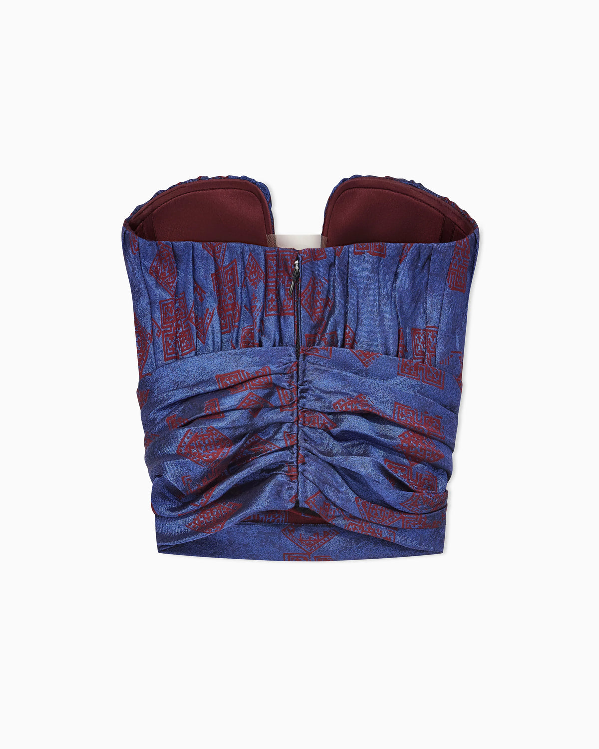Ruched Jacquard Bustier Top with Geometric Pattern