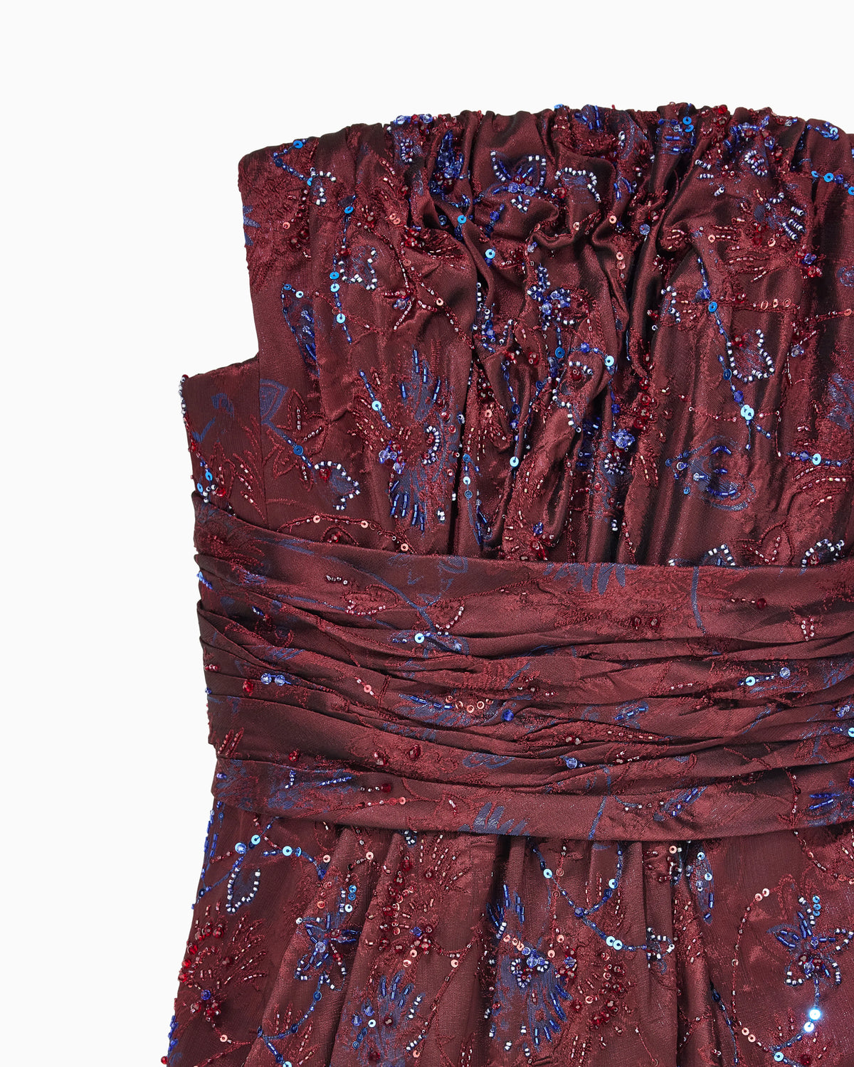 Strapless Evening Dress with Floral Embroidery and Beading
