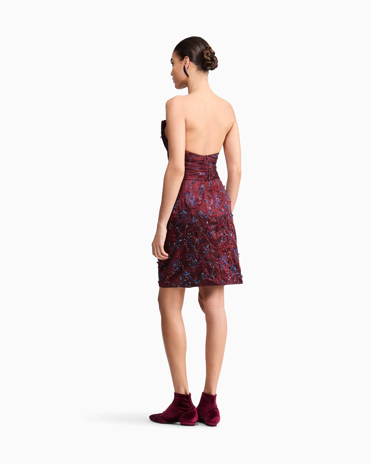 Strapless Evening Dress with Floral Embroidery and Beading
