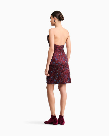 Strapless Evening Dress with Floral Embroidery and Beading