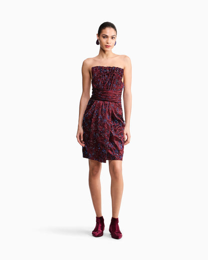 Strapless Evening Dress with Floral Embroidery and Beading