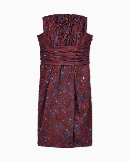 Strapless Evening Dress with Floral Embroidery and Beading